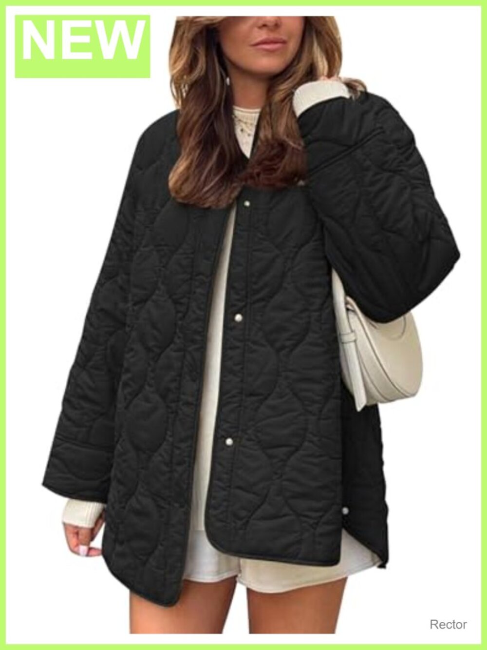 Quilted Lightweight Puffer Jacket Oversized Snap Button Coat with Pockets